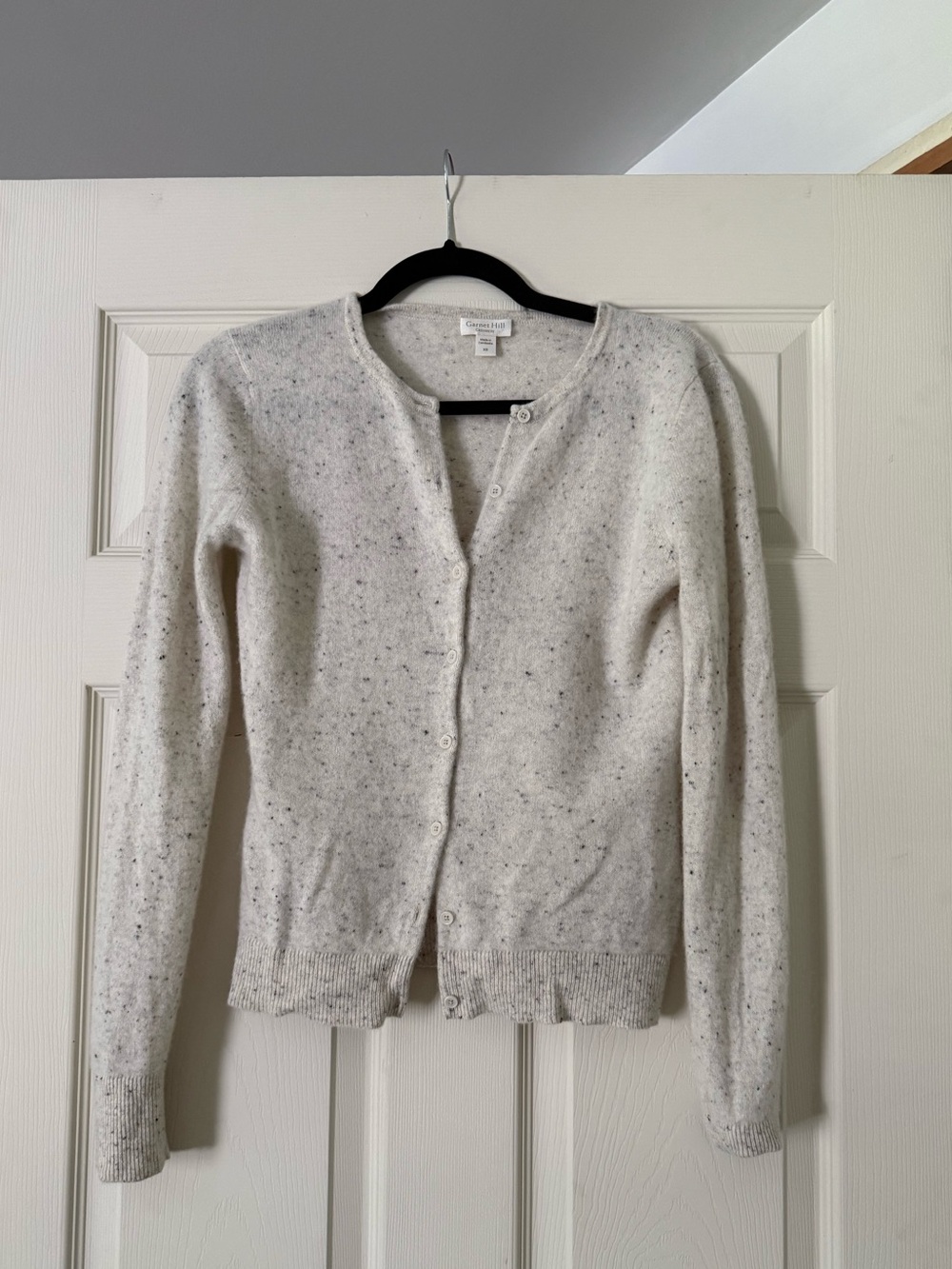 Garnet Hill Essential Cashmere Retro Cardigan - Ivory Speckled